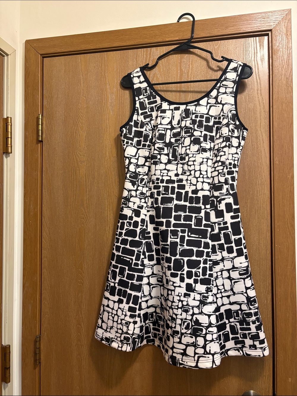 Neiman Marcus Black & White Sleeveless Fit-and-Flare Mini Dress